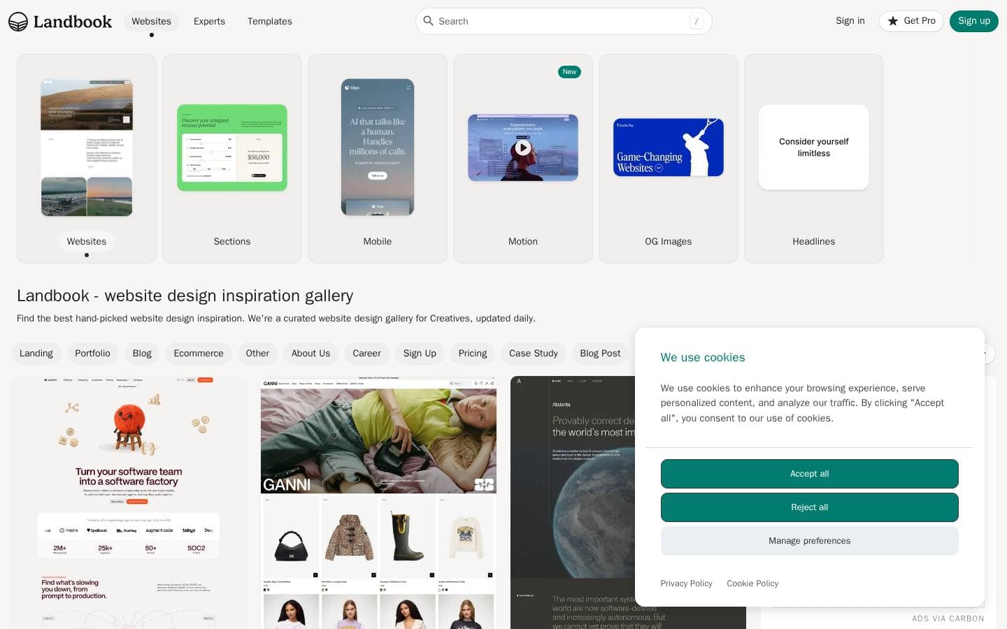 Landbook - website design inspiration gallery