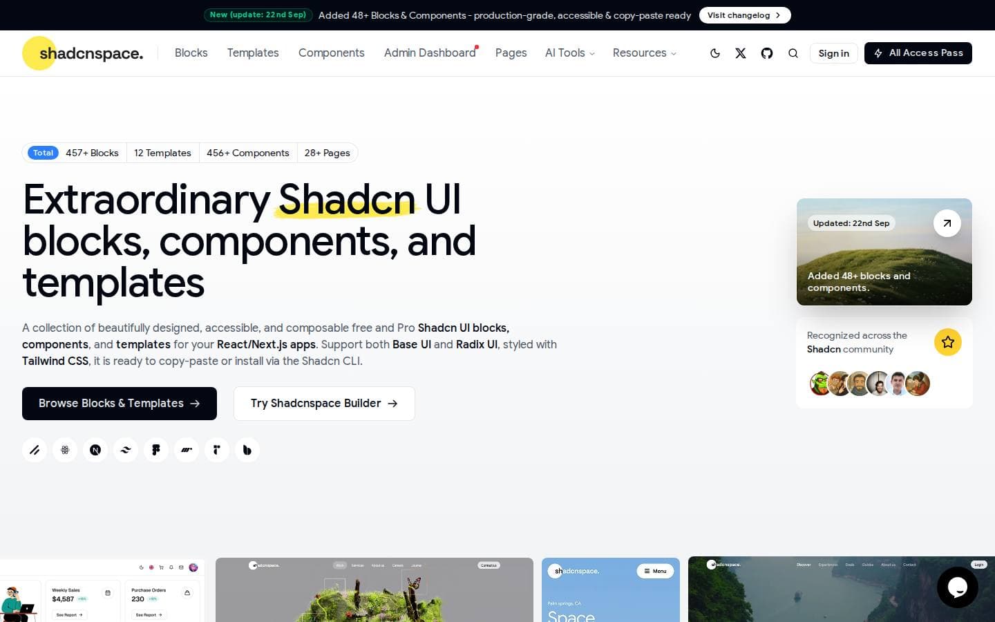 Shadcn UI Blocks, Templates, and Components | Free and Pro