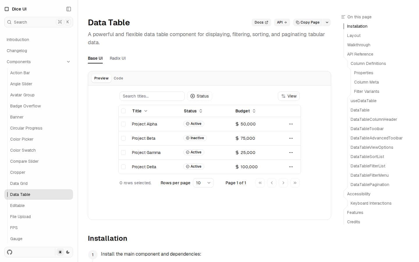 Data Table - Dice UI