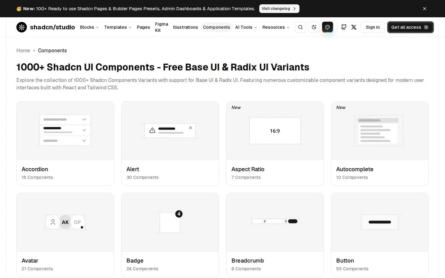 Shadcn Components - 1000+ Free Variants - Shadcn Studio