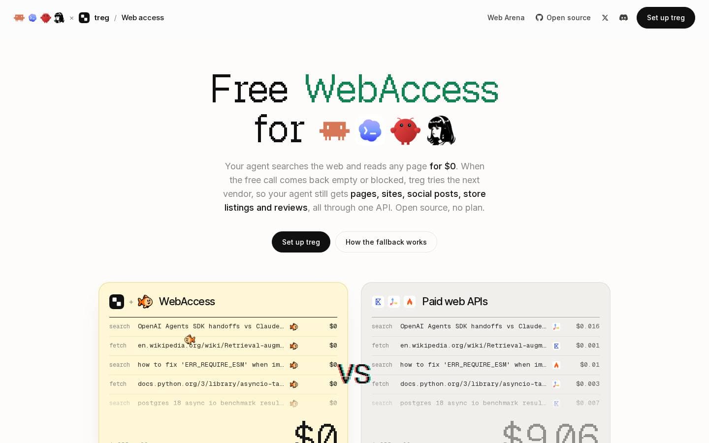 Free WebAccess for agents: free web search and page reads for agents