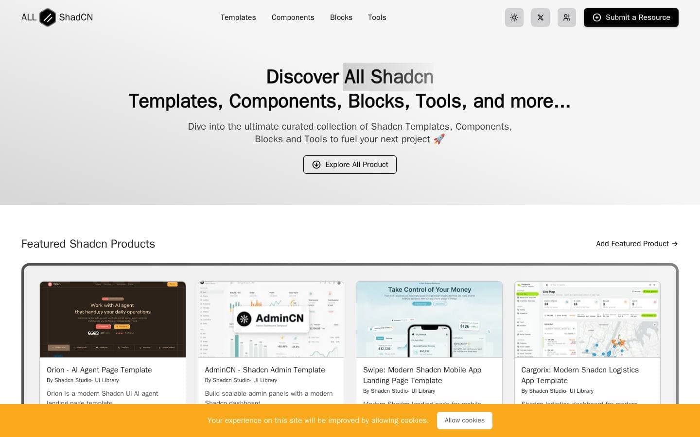 All ShadCN - 300+ Shadcn Templates, Components, Blocks & Tools