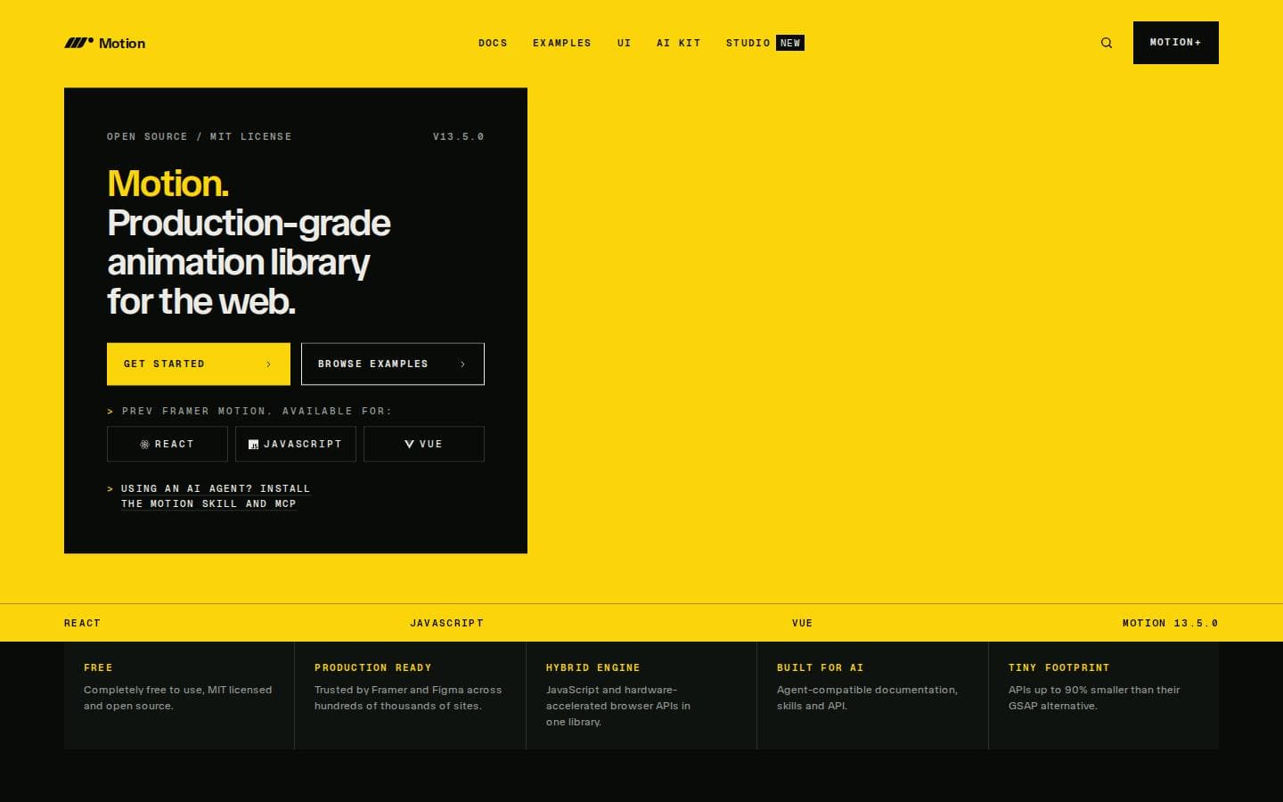 Motion (prev Framer Motion): JavaScript & React animation library